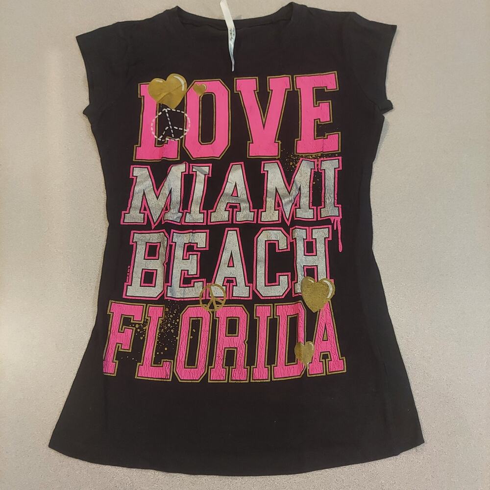 Exist Shirt Women's Medium Love Miami Beach Florida Sleeveless Black Tank Top